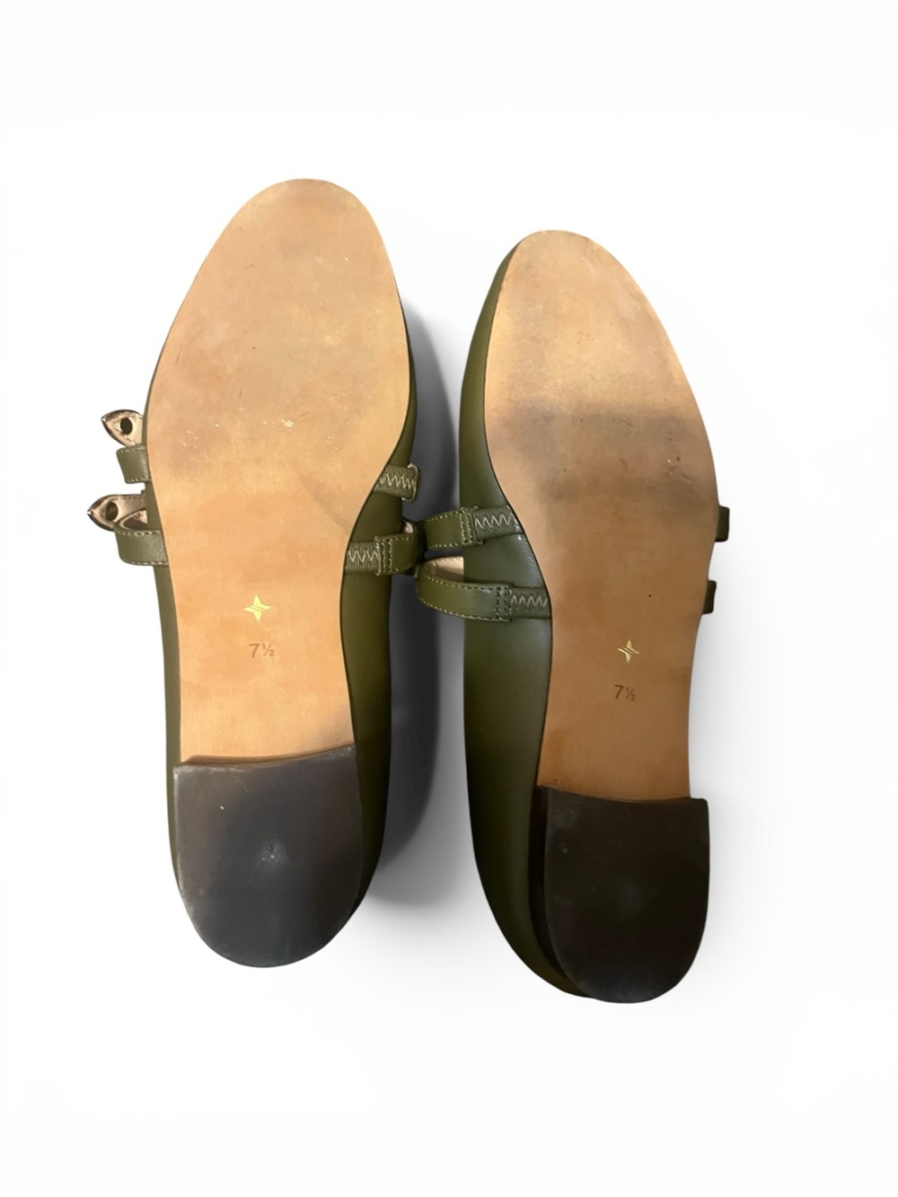 Olive Leather Buckle Nina Flats - Picture 5 of 6